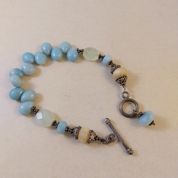 Vintage Sterling Silver Blue and Cream Gemstone Bracelet - Picture 2 of 16